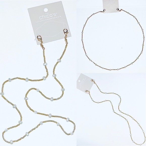 Mask Chain Chico’s NWT gold and pearl mask chain/glasses chain - Picture 10 of 11